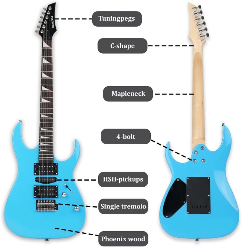 demusea electric guitar 24frets single tremolo HSH pickups maple neck phoenix body 25.5inch scale length glossy blue color 1V 1T 5ways toggle for starter beginner party show(YIB30SD-BLUE) - Image 2